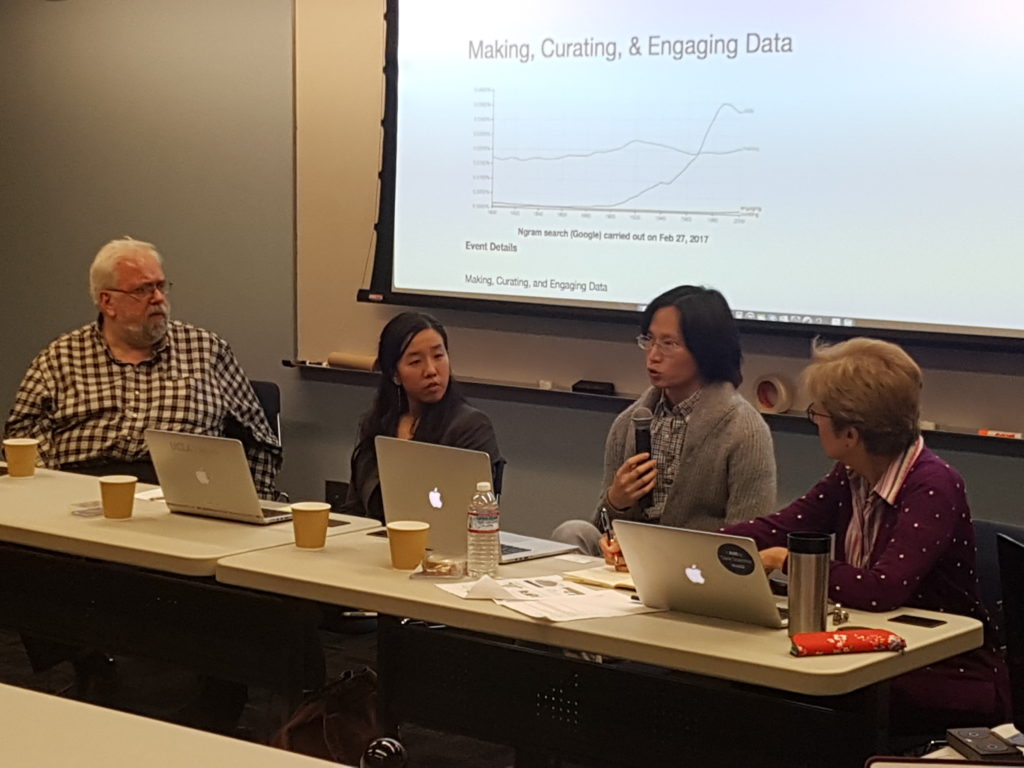 Jungseock Joo speaking with fellow panelists Andrew Prescott, Joanna Chen Cham, and Christine Borgman. Photo credit: Francesca Albrezzi